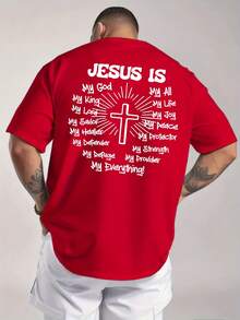 2026 New Men's Short Sleeve Graphic T-Shirt, Jesus Cross Design, Faith, Daily Wear, 100% Cotton, Unisex, Gift Idea For Him Or Her, Religious Clothing, Spiritual Clothing, Design Of - 紅色 - 查看 3
