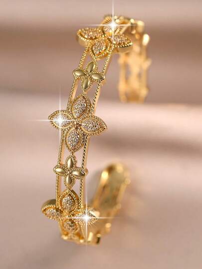 jealous young 1件装奢华四叶草立方氧化锆订婚手链，女士时尚闪亮魅力手镯，适合派对、宴会、婚礼和日常佩戴