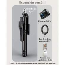 Tripie Para Cámara Y Celular 185cm Con Control Bluetooth,Trípode Palo Selfies Stick Extensible De Aleación De Aluminio 4 Patas Con Tornillo De 1/4 Y 2 Luz Led Para Fotografías Y Video - Negro1 - Ver 11