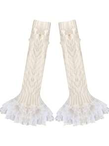 1双女士腿套，洛丽塔风格蕾丝边踝套，可爱蝴蝶结毛绒腿套，JK过膝长筒腿套，舞蹈腿套，黑白两色可选，舒适保暖 - 彩色 - 查看 3