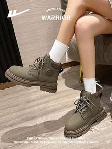 WARRIOR 1 Pair Unisex Outdoor Lace-Up Boots, Fashion Comfortable Leather Waterproof Durable Non-Slip High-Top Travel Hiking Work Boots, Couple Shoes