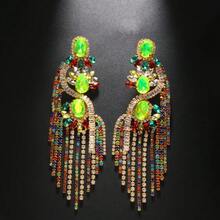 1 Pc New Fashionable  Earrings Personalized Fluorescent Green Exaggerated Tassel Earrings Shining Accessories Earrings - 銀色 - 查看 3