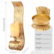 Wall Candle Sconce Set Of 2Gold Metal Wall Mount Candle HolderSpanish Baroque Hollow Carving WallMounting Sconces For Living Room Bathroom Dining Areas Hallways Decorations - 金色 - 查看 2
