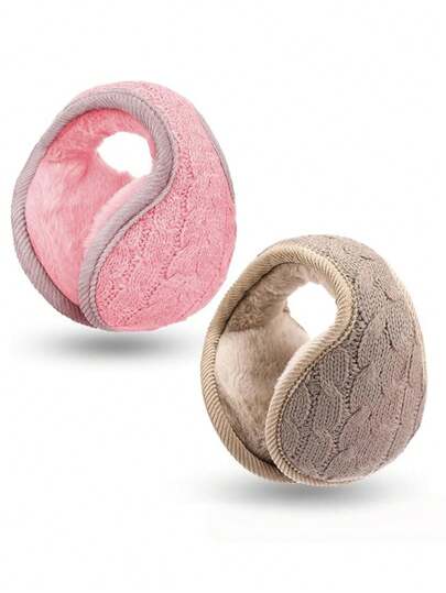 2 件/1 件女士可折叠保暖耳罩，针织寒冷天气耳罩，适合秋冬季跑步、骑自行车、滑雪