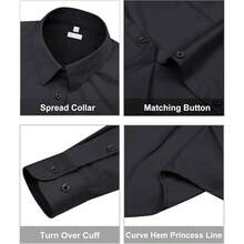 Womens Classic - Fit Dress Shirts Long Sleeve Button Down Wrinkle - Stretch Solid Casual Work Office Blouse Top - Đen + Trung bình - Xem 2