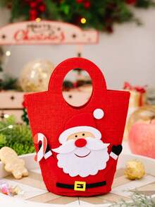 1PC Christmas Candy Bag With Festival Cartoon Design - Santa Claus Handbag, Festival Candy And Apple Bag Supplies, Portable Women's Festival Shopping Bag, Party Gifts For Festival Party Decoration, Perfect Christmas Gift Bag Christmas Decorations Winter Room Decor