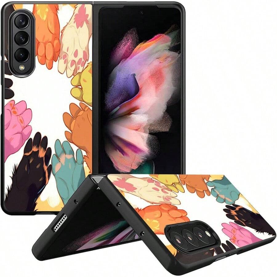 Floral, Animal And Galaxy Print Pattern Foldable Phone Case Compatible With Sam Galaxy Z Flip 3 4 5 6 7 Folding Case Design For Moto Razr 40 50 60 Ultra Cute Phone Case For Girl And Women - Cute Cat Paws - View 1
