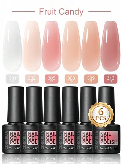 coscelia 6/25 Colors Crystal Jelly Nail Polish Starter Kit, Includes Clear, Nude, Pink, Green, Blue Gel Nail Polish, Transparent Glass Manicure Set, DIY Nail Salon Gift For Women Nails