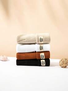 1/2/3/4pcs Thickened Knitted Hat For Kids Winter Warm Casual Ear Ion Fashionable Letter Baby Thermal Lined Knit Cap Autumn Winter - Multicolor - View 5