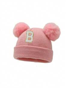 1pc Baby Letter Knit Hat, Soft, Warm And Comfortable, Suitable For Boys And Girls Outdoor Wear In Autumn And Winter - Pink - View 6