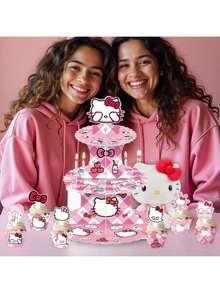 Đế bánh sinh nhật chủ đề Hello Kitty, giấy gói bánh cupcake, đồ trang trí bánh tráng miệng, đồ trang trí tiệc cho bé gái - Hồng - Xem 3