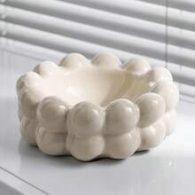 1pc Cloud Shape Ceramic Storage Box, INS Home Decor Ornament, Great Party Gift! Creamy-White Portable Storage Tray, Anti-Dust Design For Car, Living Room, Office & Cafe. - Multicolor - View 7