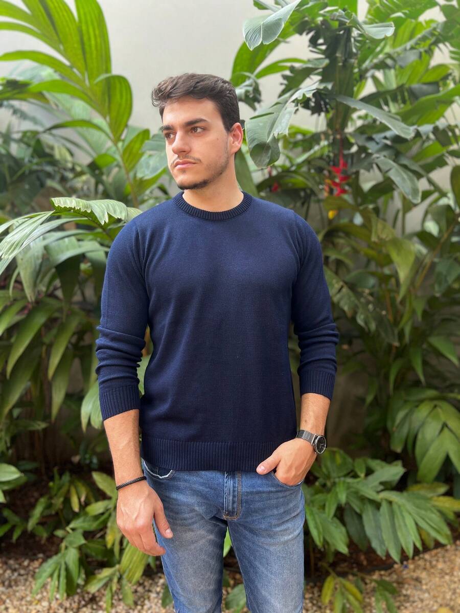 Basic Quality Men's Knitted Sweater - Navy Blue - View 1