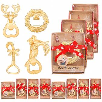12 ensembles de paquets cadeaux ouvre-bouteilles de Noël, quatre types d'ouvre-bouteilles, couronnes, rennes, cannes en bonbon, décoration de maison de Noël, faveurs de fête de Noël, décorations de Noël, faveurs de fête