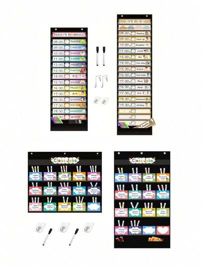 1 个计划表挂袋：日常日程安排/课堂工作安排，包括彩色卡片、挂钩、记号笔，适用于课堂、办公室、家庭活动时间和工作组织