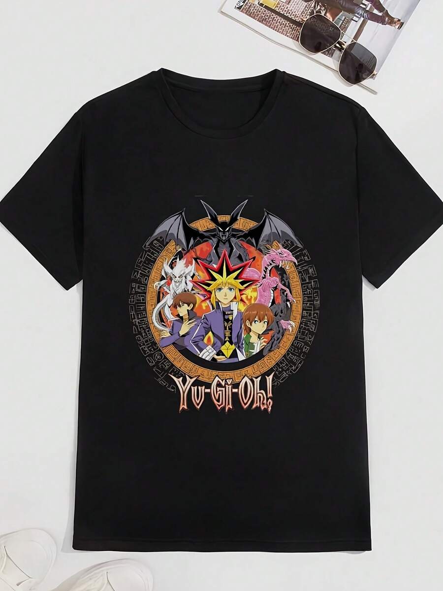 Yu Gi Oh Characters In A Circular Design With Wings T-Shirt Men's T-Shirt Men's Clothing K Pop Demon Hunters ShirtsGraphic Grey Shirt - 款式12 - 查看 1