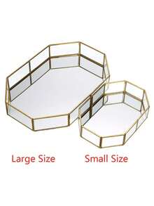 Mirror Glass Vanity Tray - Gold Ornate Makeup Tray Vintage Octagonal Perfume Tray Dresser Trays Jewelry Trinket Organizer For Bathroom Storage Trays For Home Decor - 金色 - 查看 4