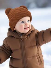 1 pieza Gorro de punto con orejas de oso para niños y bebés - Multicolor, lindo para el invierno y uso diario - Gorro con orejas de oso - Ver 5