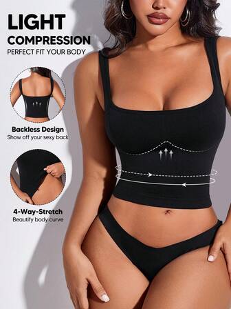 女士夏季方领背心运动短款吊带背心