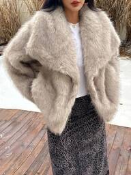 Seelio Herbst/Winter Neue Dicke Kunstpelz Kragen Kunstpelz gefütterte modische Pelzmantel in Midi-Länge