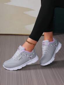 Women's Casual Sports Shoes, Warm Thermal Lined Outdoor Running Shoes, Lightweight Lace-Up Travel Shoes, Student Running Flat Low-Top Sneakers, Autumn/Winter