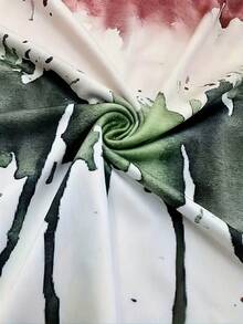 Women's Casual Two-Piece Set: A Colorful Printed Short-Sleeve Top Paired With Tight Shorts, Featuring A Stylish Side Slit Design. It's A Comfortable And Well-Fitting Daily Outfit, A Plus-Size Fashionable Vacation-Style Tie-Dye Striped Printed Short-Sleeve Set, A Foreign Printed Set. - 橄欖綠 - 查看 4