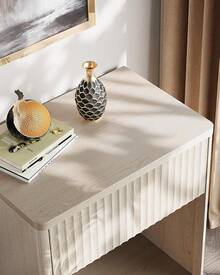 Night Stand Set Of 2, Wood Nightstand Sets With Storage Drawer And Open Shelf, Fluted Bedroom Nighstands, Mid Century Bed Side Table, End Tables Living Room, Dorm, Home Office - 白色 - 查看 5