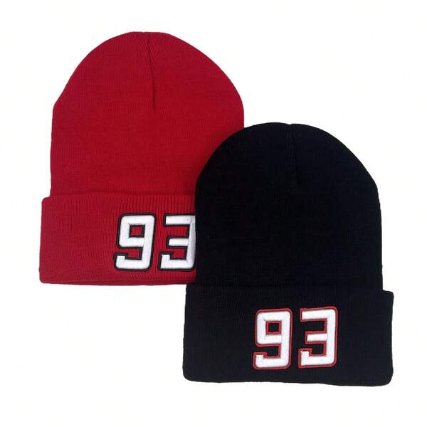 1pc Racing Number 93 Embroidered Knit Beanie Hat, Warm Winter Cap Fall