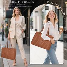 NEWHEY Premium Leather Laptop Tote Set For Women: 15.6 Inch Professional Work Bag With Detachable Clutch. Multi-Functional Computer Briefcase & Purse For Office, Teacher, And Business Travel. - màu nâu - Xem 5