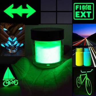 Dofuny 10g/Bottle White Green Luminous Glitter Glow In Dark Phosphor Powder Neon Fluorescent Pigment For DIY Jewelry Making Epoxy Resin Decoration Colorant