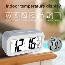 Orologio digitale da sveglia moderno, mini orologio digitale da camera da letto con sensore di temperatura, display LED luminoso e funzione timer del sonno - silenzioso, alimentato a batterie AAA (batterie non incluse), adatto per la decorazione intelligente della stanza