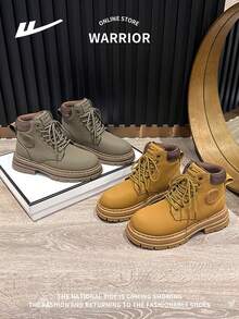 WARRIOR 1 Pair Unisex Outdoor Lace-Up Boots, Fashion Comfortable Leather Waterproof Durable Non-Slip High-Top Travel Hiking Work Boots, Couple Shoes