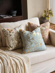 1pc Floral Chenille Jacquard Decorative Pillow Cover (No Insert), Classic Floral Chenille Jacquard Piped Cushion Cover, Suitable For Home, Sofa, Bed Decor, All Seasons
