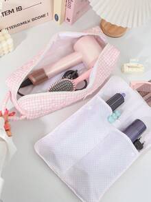 1 件/套格子印花绗缝可爱吹风机收纳袋卷发器收纳袋吹风机支架美发工具包发夹收纳袋旅行收纳袋套装旅行携带整理袋用于卷发工具（卷发器、吹风机）、发夹、直发器、小物件多功能收纳袋旅行必需品邮轮必需品宿舍必需品返校礼物妈妈礼物伴娘礼物情人节礼物 - 粉色 - 查看 15