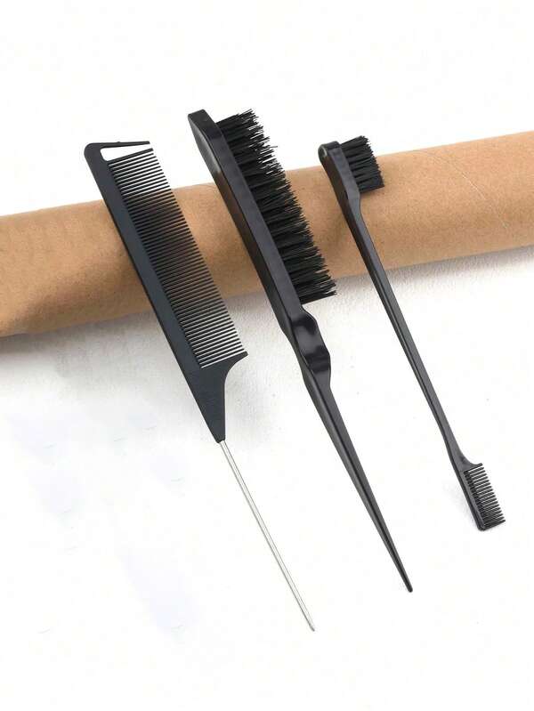 Haarbürsten- und Kammset, doppelseitige Bürste & Kamm für Konturen, Kamm mit spitzem, kleiner zahnbürstenartiger Kamm, professionelle Friseurpflegetools für Perücke, Pferdeschwanz, Zöpfe, Naturhaar, Sleek-Back-Frisuren, weiche Konturbürste, Reise-Urlaubsartikel, Haarzubehör für Frauen, Friseurwerkzeuge, Reisezubehör, Frisur, Friseur, Haarbürste, Bürstenhaarset, Kamm Haar, Locken Kamm, Entwirrbürste, Haarbürste für Frauen, Friseur, Friseurzubehör, Friseursalon, Friseurausrüstung