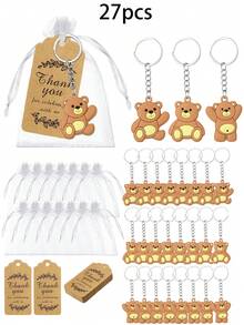 6pcs/15pcs/21pcs/27pcs Bear Gift Bag, Party Gift, Bear Gift Set, Cute Bear Keychain, Bear Keychain, Art Gift Pendant Accessories, Creative Gift Bag, Comes With Transparent Hard Yarn Bag, Gratitude To Guests Kraft Paper Label And Rope Birthday Party Supplies Decoration, Suitable For Various DIY Art Projects, Perfect For Family,