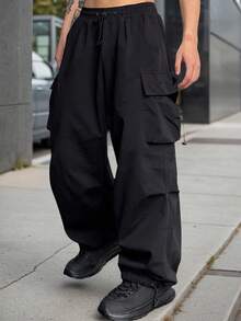 SANOPY Men's Loose Overalls Fashion Casual Parachute Pants Street Style Loose Harem Jogging Pants Cuffed Pants - màu đen - Xem 2