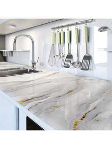 Self-Adhesive Marble Pattern Wallpaper Roll, Removable Vinyl Contact Paper For Living Room, Kitchen, Bedroom, Dorm - Waterproof DIY Wall Decor, Artificial Stone, Removable - Light Grey - View 3