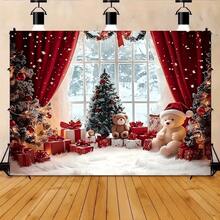 2D Flat Banner With Snowman Background In Christmas Wonderland Style, Paired With Red Curtains, Suitable For Indoor Celebration Events, Photography Studio Shoots, And Holiday Gatherings. - Multicolor - View 2