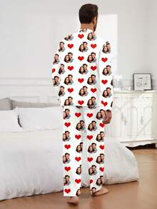 Customized Men/Women Portrait, Pet Cartoon, Holiday Themed Interesting Long Sleeve Top & Pants Pajama Set, Loungewear, Winter