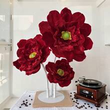 1pc Large Artificial Velvet Peony Flower, Home Decor, Wedding Display, Photography Studio Use, Burgundy Artificial Rose Flower - Multicolor - View 11