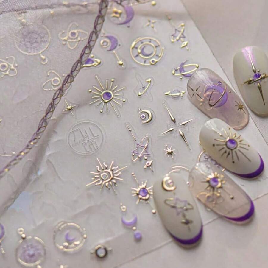 Goldfish Nail Art Stickers Sparkly Koi Fish Nail Stickers 5D Embossed Koi Lotus Leaf Chinese Style Manicure Decals Accessories Shell Light Goldfish Adhesive Slider For Women DIY Nail Art Decorations-735015 - 星月 - 查看 1