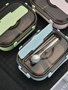 1 套便当盒套装，3 合 1 便当盒套装，3 个隔间容器，成人午餐盒带分隔器、餐具，可微波炉和洗碗机加热，适用于午餐、零食、学校和旅行学习用品，返校 - 彩色 - 查看 4