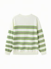Balabala 2026 Spring/Autumn New Tween Boy Striped Crew Neck Casual Loose Knit Sweater - White Green Tone - View 3