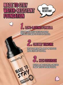 Misslyn Fondotinta idrorepellente, uniforma il tono della pelle, resistente all'acqua, a lunga durata, non sbavabile, con texture cremosa, alta copertura, nutriente, ideale per feste Y2K, spiaggia, viaggi, vacanze, campeggio, all'aperto, regalo per ragazze alla moda, nuovo anno, cosmetici, cosplay, festival, campus, scuola, San Valentino, vegano, cruelty-free