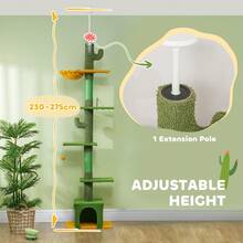 PawHut 6-Level Floor To Ceiling Cat Tree, 230-275cm Height, Green - Green - View 3
