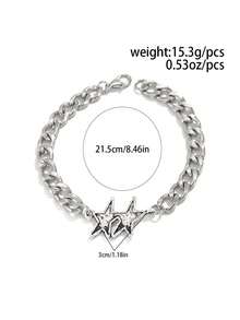 1pc Retro Double Star Bracelet, Unisex, Punk Rock Chic Luxury Accessory - Multicolor - View 12