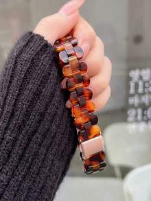 1条复古树脂琥珀色兼容表带，适用于40mm、49mm、44mm、46mm、45mm、41mm、42mm、38mm系列Ultra、SE、10、9、8、7、6、5、4、3、2、1，男女通用窄款表带 - 豹紋 - 查看 8