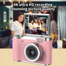 Upgraded 4K HD Vlog Camera With 16x Digital Zoom And Image Stabilization, 1080P Full HD Video Recording, 96MP 1.4x Optical Zoom And 2.4" IPS Screen, Portable CCD Camera With Autofocus For  Vlogging, Travel, Vlogging, And Blogging (Pink, White), Professional Photography And Video Recording Vlog Starter Kit - Perfect Gift For Thanksgiving And Christmas, Best Choice - 粉色 - 查看 9