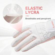 1 双女士高尔夫手套，左右手适用，白色和粉色 PU 皮革，全天候，柔软，耐用，贴身，优雅 - 白粉紅色 - 查看 9